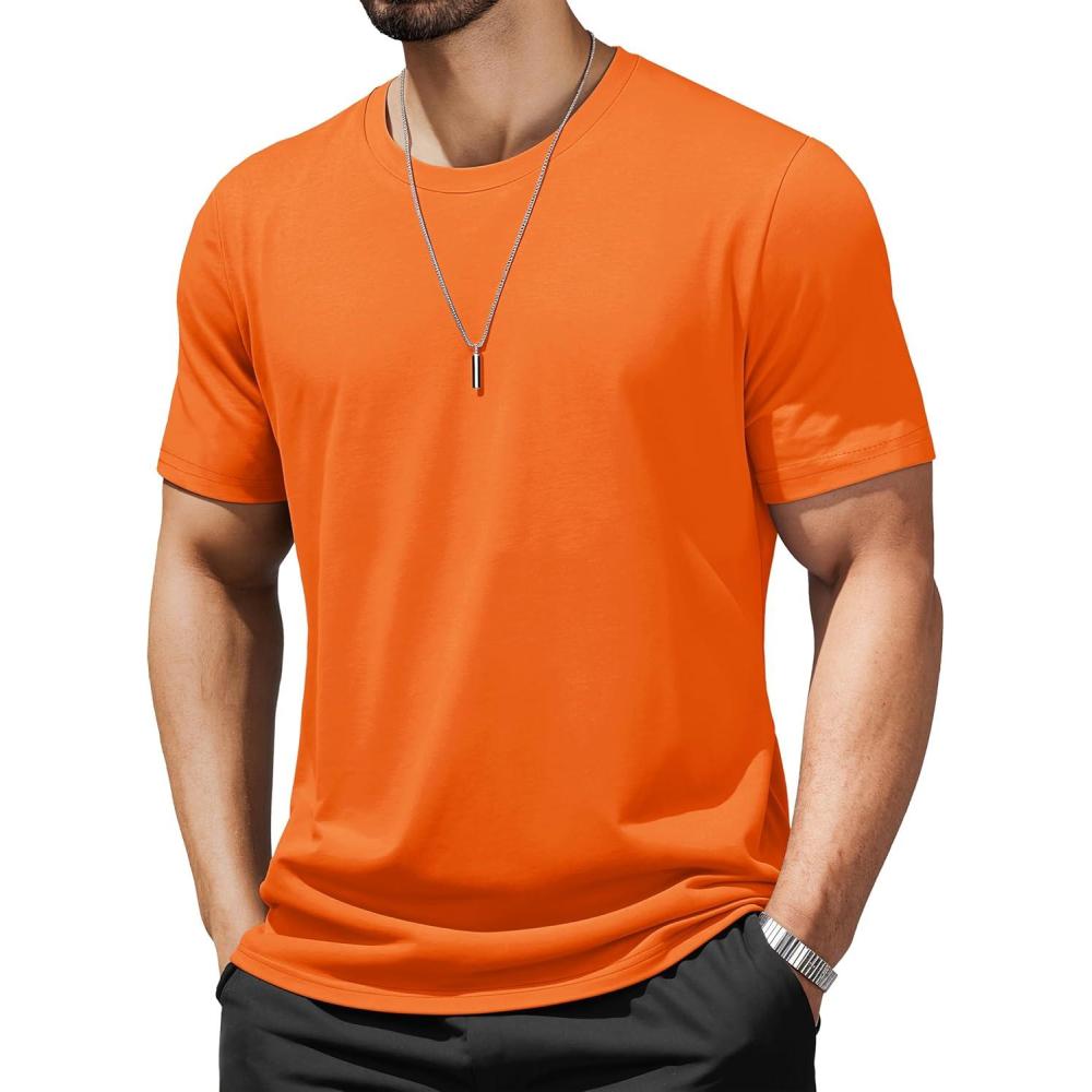imageMAGCOMSEN Mens TShirts UPF 50 Cooling Short Sleeve Shirts Cotton Lightweight Moisture Wicking Soft Casual Summer TeesOrange