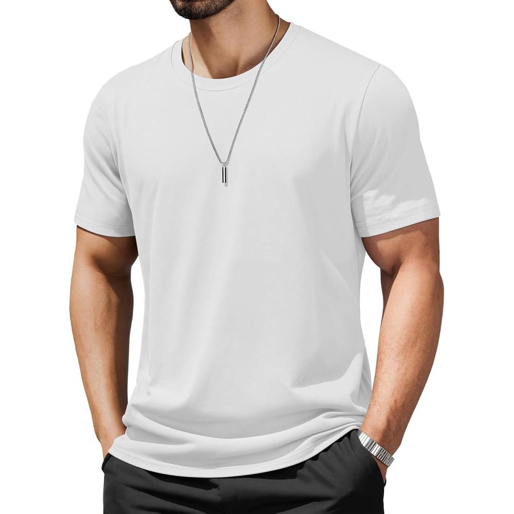 imageMAGCOMSEN Mens TShirts UPF 50 Cooling Short Sleeve Shirts Cotton Lightweight Moisture Wicking Soft Casual Summer TeesWhite