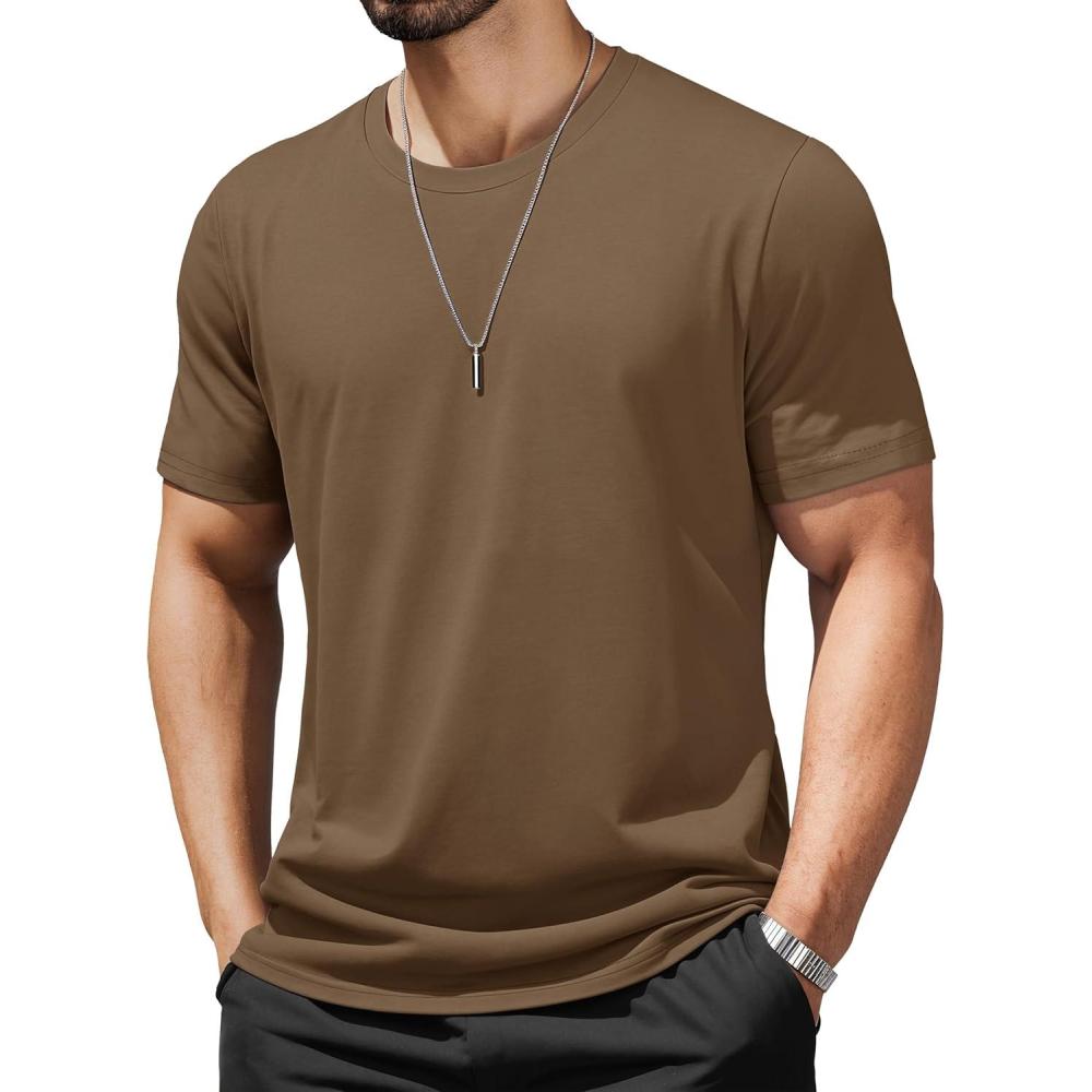 imageMAGCOMSEN Mens TShirts UPF 50 Cooling Short Sleeve Shirts Cotton Lightweight Moisture Wicking Soft Casual Summer TeesWolf Brown