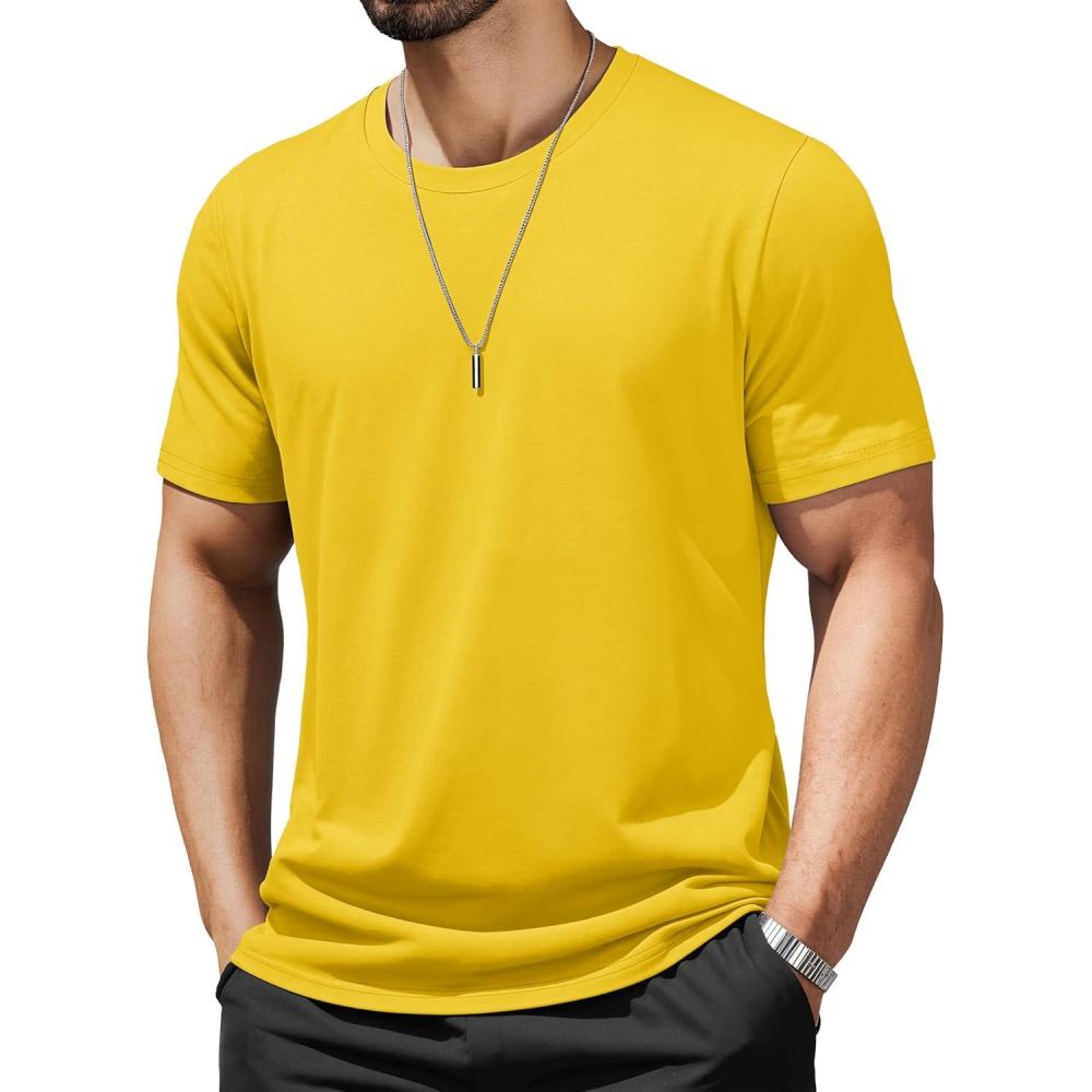 imageMAGCOMSEN Mens TShirts UPF 50 Cooling Short Sleeve Shirts Cotton Lightweight Moisture Wicking Soft Casual Summer TeesYellow