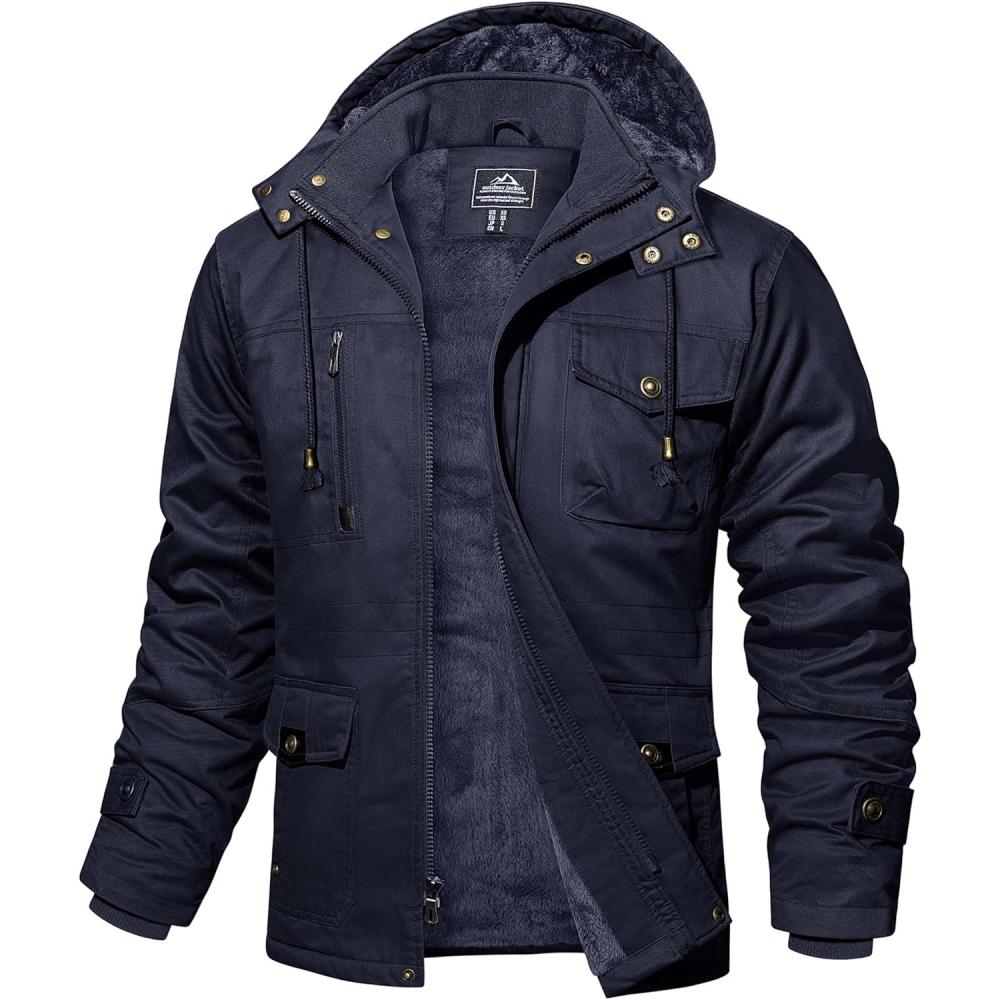 imageMAGCOMSEN Mens Winter Jacket Cotton Fleece Lined Warm Jackets Work Cargo Military Coats with 6 Pockets2 Navy