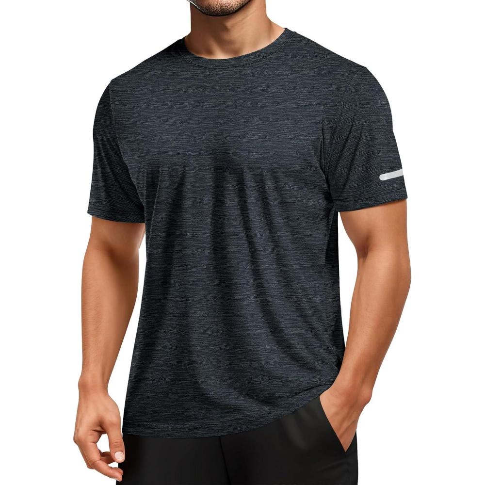 imageMAGCOMSEN Mens Workout Shirts Short Sleeve Tees Quick Dry Moisture Wicking Athletic Gym Running Crewneck TShirtBlack
