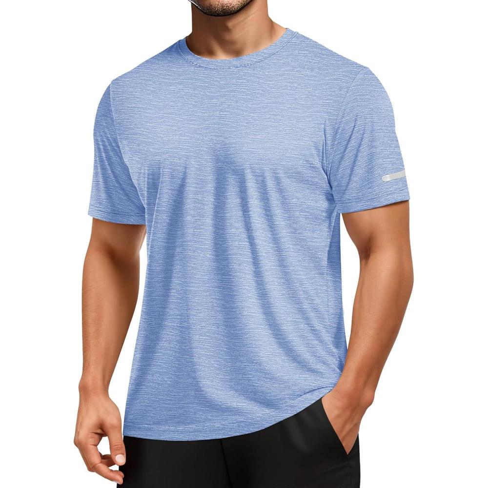imageMAGCOMSEN Mens Workout Shirts Short Sleeve Tees Quick Dry Moisture Wicking Athletic Gym Running Crewneck TShirtLight Blue