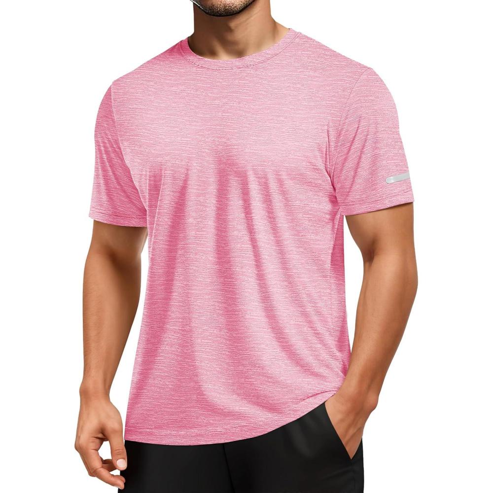 imageMAGCOMSEN Mens Workout Shirts Short Sleeve Tees Quick Dry Moisture Wicking Athletic Gym Running Crewneck TShirtPink