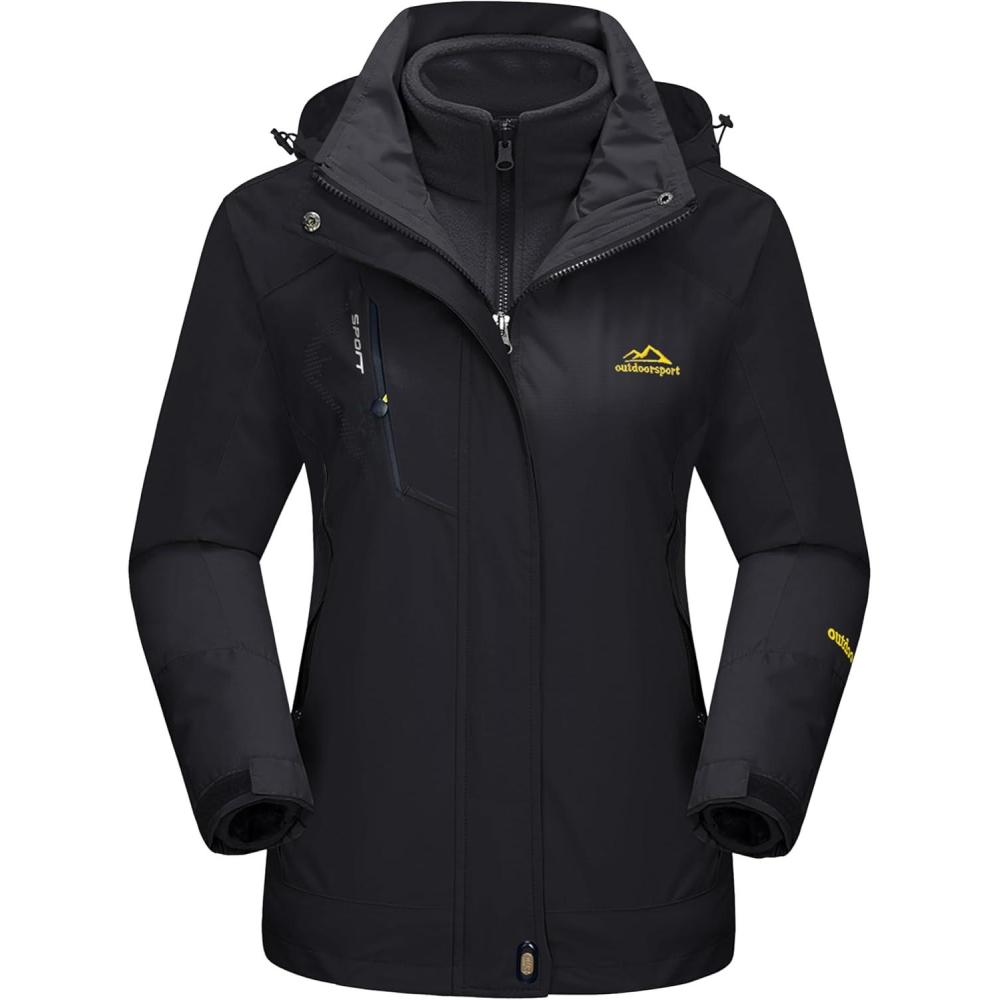 imageMAGCOMSEN Women Ski Jacket Waterproof Winter Jackets for Women Outdoor Snow Windbreaker Jacket Skiing Warm Jackets Pure Black L