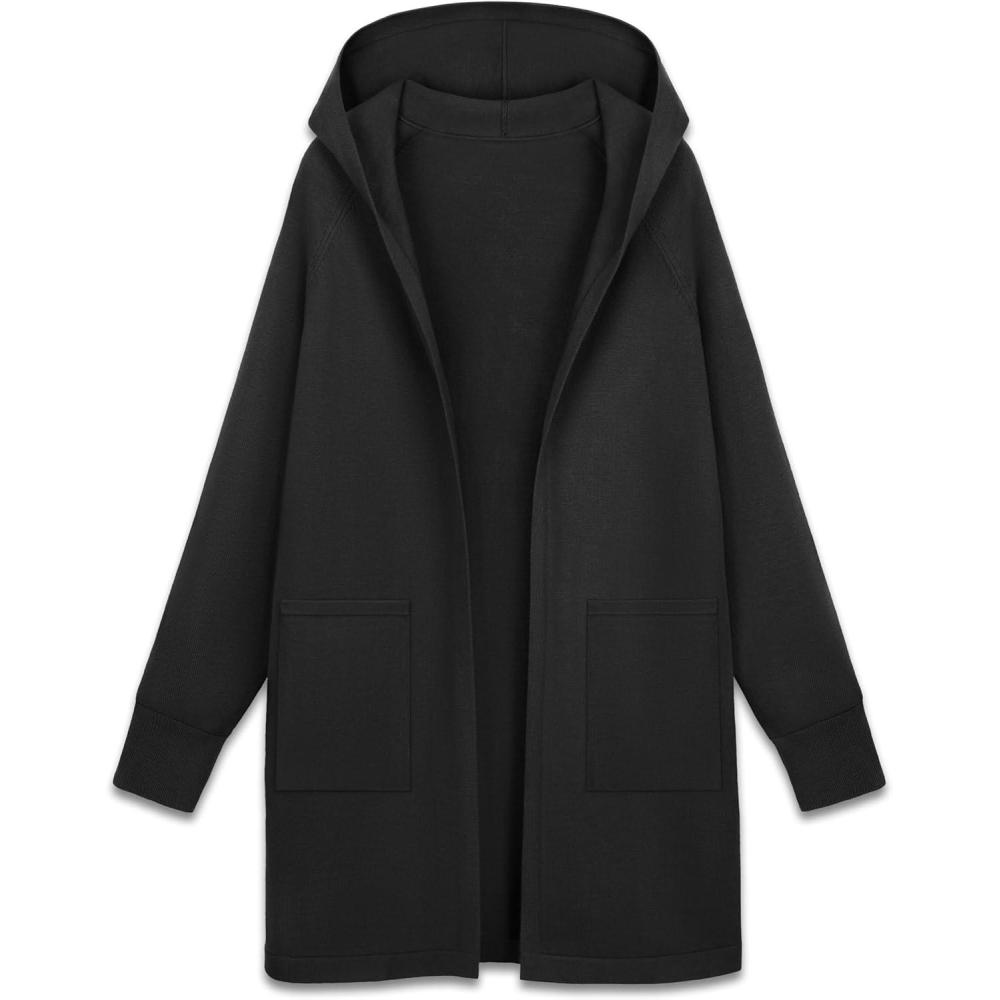 imageMAGCOMSEN Womens Cardigan Open Front Knit Hoodie Sweater Coatigan Jacket 2024 Casual Fall Trendy Coats with PocketsBlack