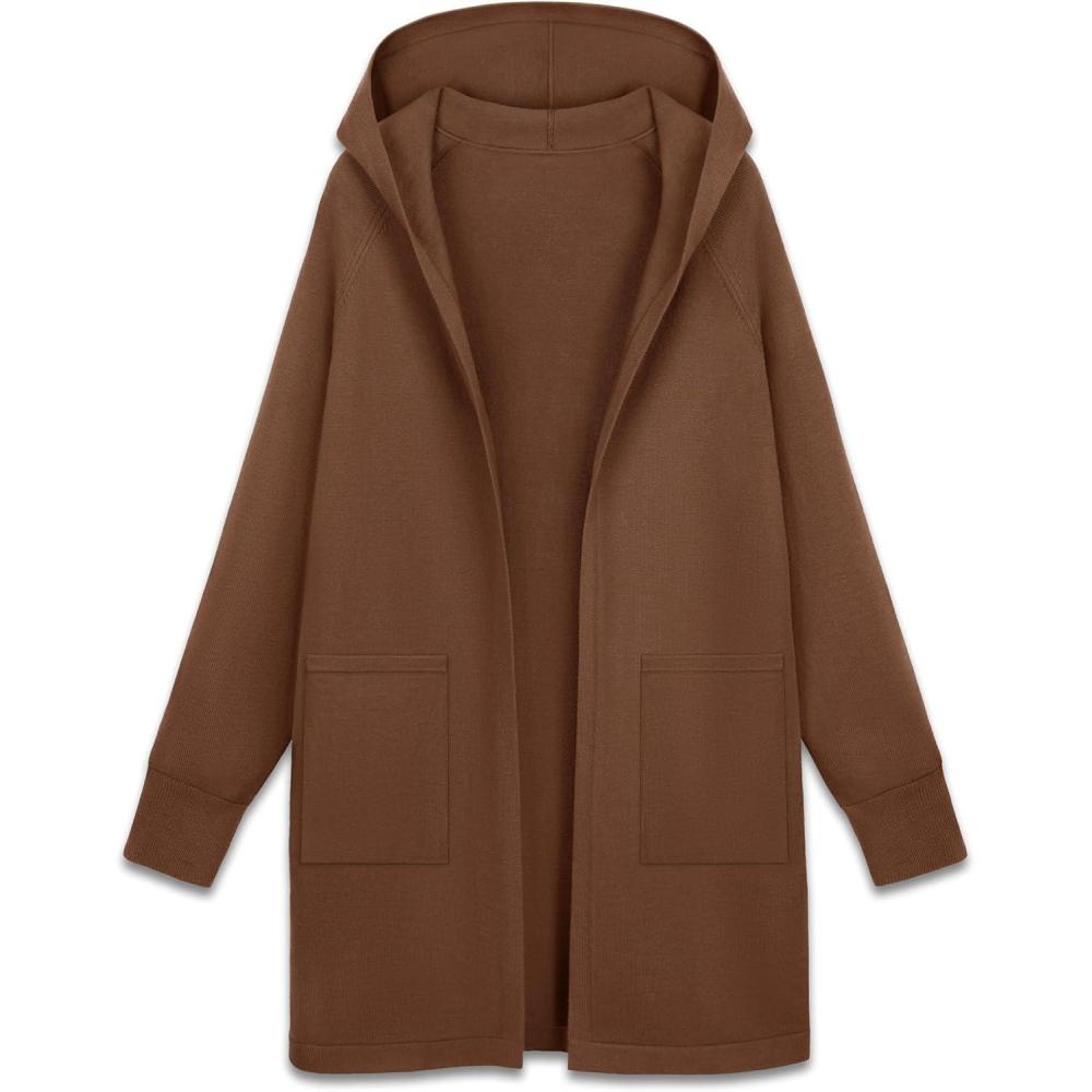imageMAGCOMSEN Womens Cardigan Open Front Knit Hoodie Sweater Coatigan Jacket 2024 Casual Fall Trendy Coats with PocketsBrown