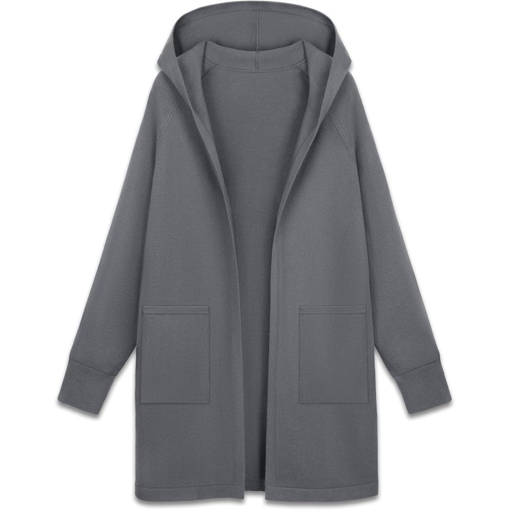 imageMAGCOMSEN Womens Cardigan Open Front Knit Hoodie Sweater Coatigan Jacket 2024 Casual Fall Trendy Coats with PocketsDark Gray