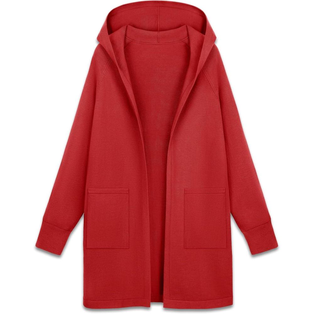 imageMAGCOMSEN Womens Cardigan Open Front Knit Hoodie Sweater Coatigan Jacket 2024 Casual Fall Trendy Coats with PocketsTomato Red
