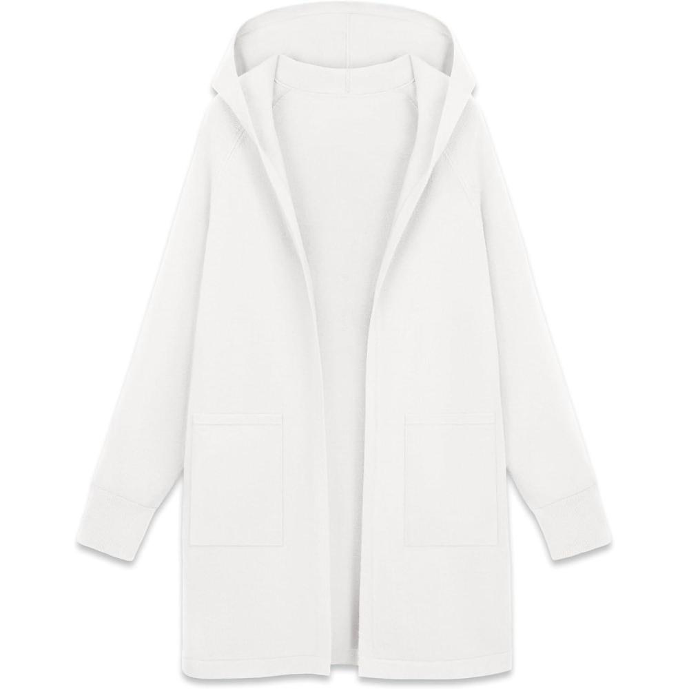 imageMAGCOMSEN Womens Cardigan Open Front Knit Hoodie Sweater Coatigan Jacket 2024 Casual Fall Trendy Coats with PocketsWhite