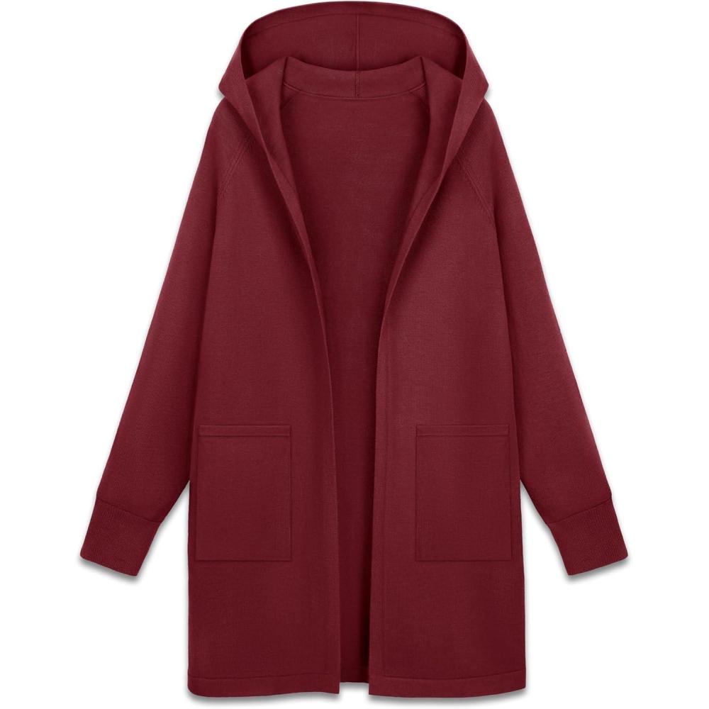 imageMAGCOMSEN Womens Cardigan Open Front Knit Hoodie Sweater Coatigan Jacket 2024 Casual Fall Trendy Coats with PocketsWine Red