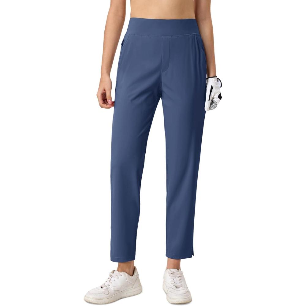 imageMAGCOMSEN Womens Golf Pants UPF 50 High Waisted Stretch 78 Ankle Dress Work Casual Slack Summer Travel Pants 5 PocketsAurora Blue