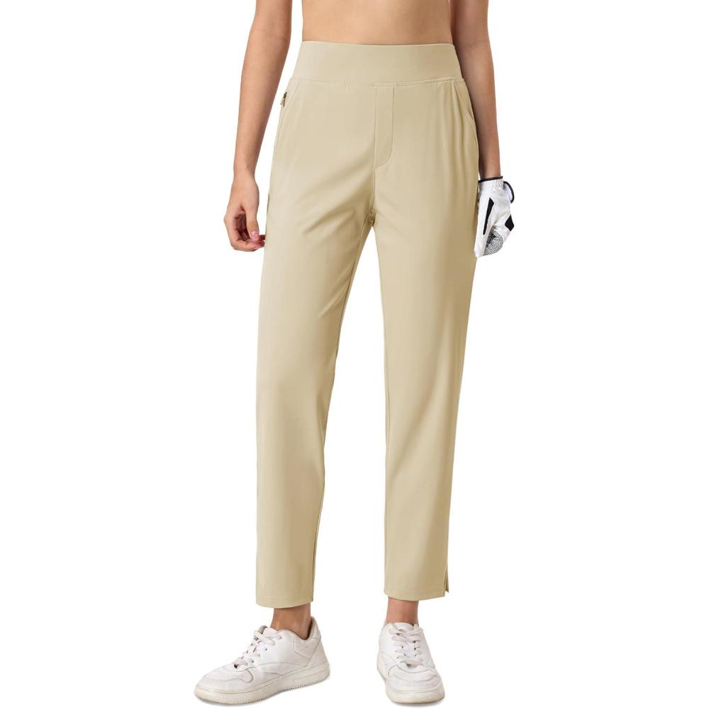imageMAGCOMSEN Womens Golf Pants UPF 50 High Waisted Stretch 78 Ankle Dress Work Casual Slack Summer Travel Pants 5 PocketsLight Khaki