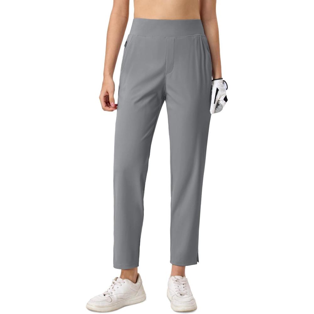 imageMAGCOMSEN Womens Golf Pants UPF 50 High Waisted Stretch 78 Ankle Dress Work Casual Slack Summer Travel Pants 5 PocketsMedium Grey