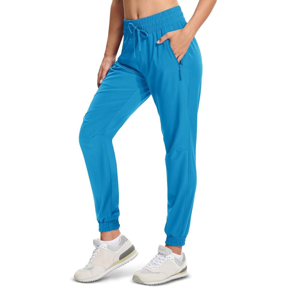 imageMAGCOMSEN Womens Hiking Pants Lightweight Quick Dry Athletic Running Joggers with Pockets Outdoor Travel SweatpantsLake Blue