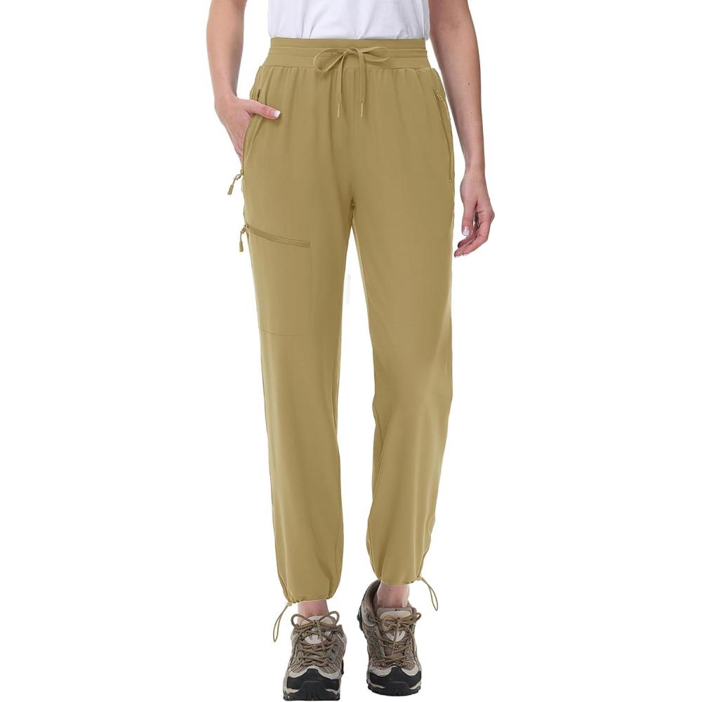 imageMAGCOMSEN Womens Hiking Pants UPF 50 Water Resistant Quick Dry Lightweight Elastic Waist Cargo Pants with 4 PocketsKhaki