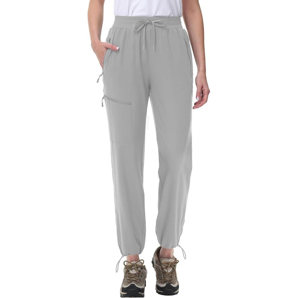 imageMAGCOMSEN Womens Hiking Pants UPF 50 Water Resistant Quick Dry Lightweight Elastic Waist Cargo Pants with 4 PocketsLight Grey