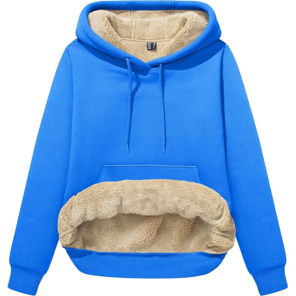 imageMAGCOMSEN Womens Hoodies Thick Fleece Lined Hooded Sweatshirt Warm Sherpa Lined Heavyweight Pullover with PocketAzure