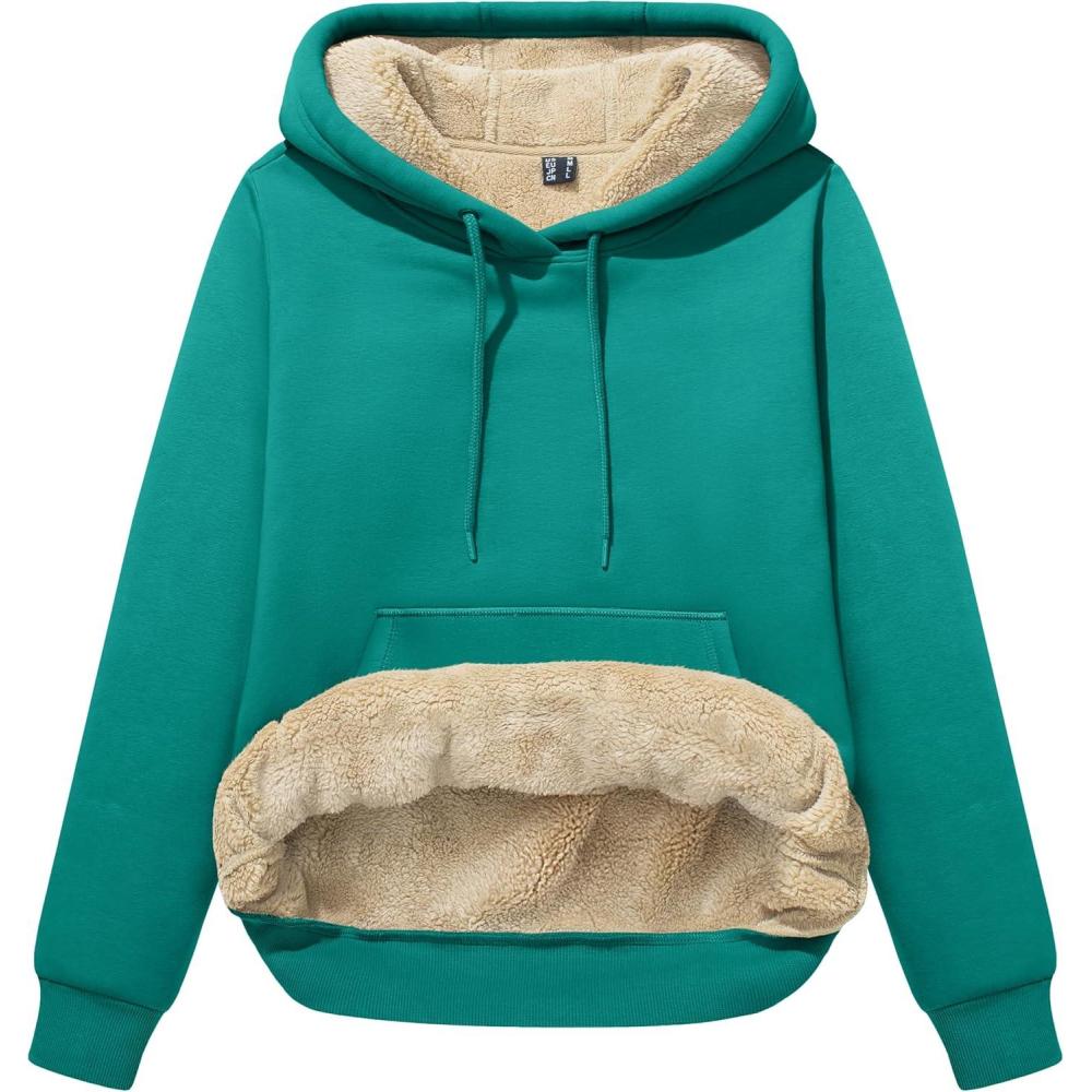 imageMAGCOMSEN Womens Hoodies Thick Fleece Lined Hooded Sweatshirt Warm Sherpa Lined Heavyweight Pullover with PocketEmerald Green
