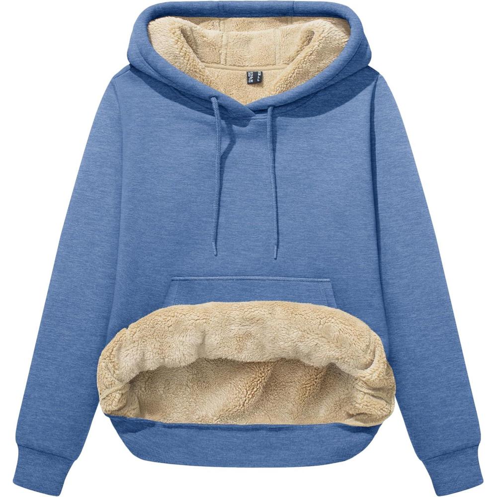 imageMAGCOMSEN Womens Hoodies Thick Fleece Lined Hooded Sweatshirt Warm Sherpa Lined Heavyweight Pullover with PocketGrey Blue
