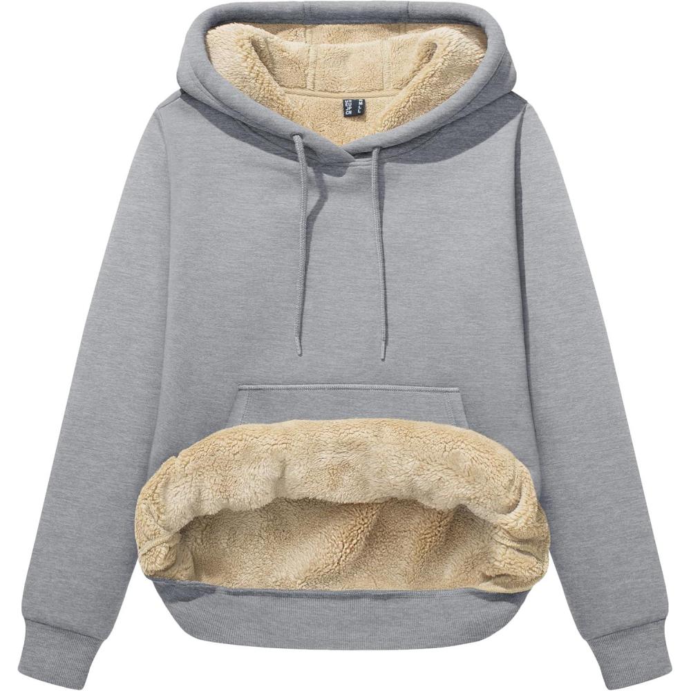 imageMAGCOMSEN Womens Hoodies Thick Fleece Lined Hooded Sweatshirt Warm Sherpa Lined Heavyweight Pullover with PocketLight Grey