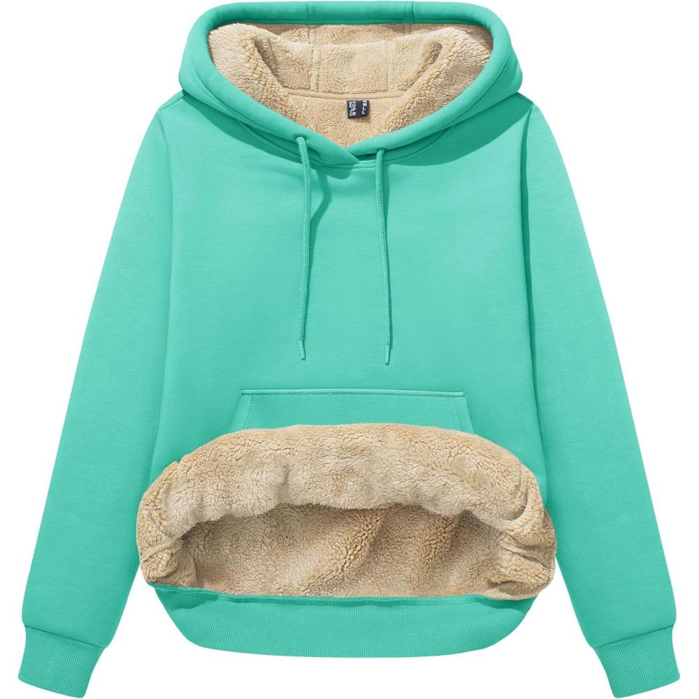 imageMAGCOMSEN Womens Hoodies Thick Fleece Lined Hooded Sweatshirt Warm Sherpa Lined Heavyweight Pullover with PocketMint Green