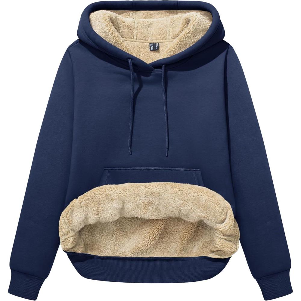 imageMAGCOMSEN Womens Hoodies Thick Fleece Lined Hooded Sweatshirt Warm Sherpa Lined Heavyweight Pullover with PocketNavy