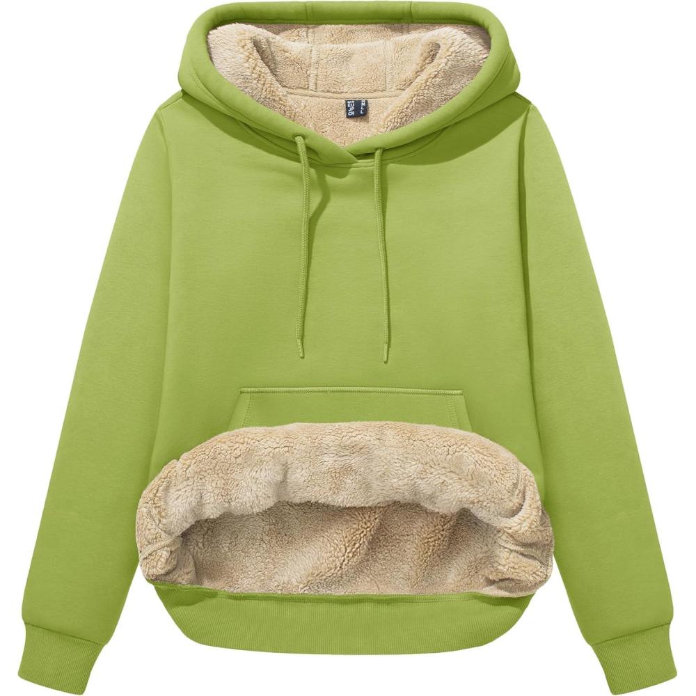 imageMAGCOMSEN Womens Hoodies Thick Fleece Lined Hooded Sweatshirt Warm Sherpa Lined Heavyweight Pullover with PocketOlive Green