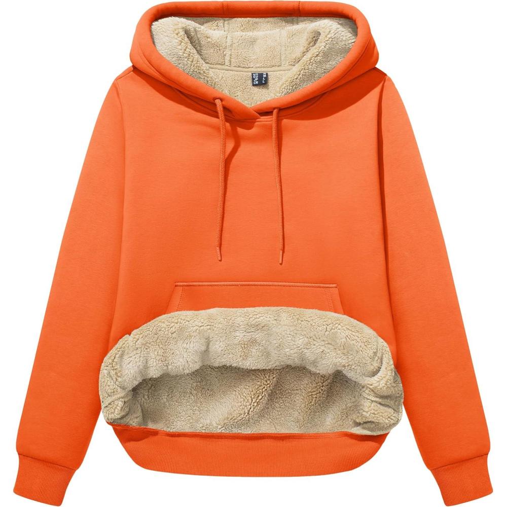 imageMAGCOMSEN Womens Hoodies Thick Fleece Lined Hooded Sweatshirt Warm Sherpa Lined Heavyweight Pullover with PocketOrange