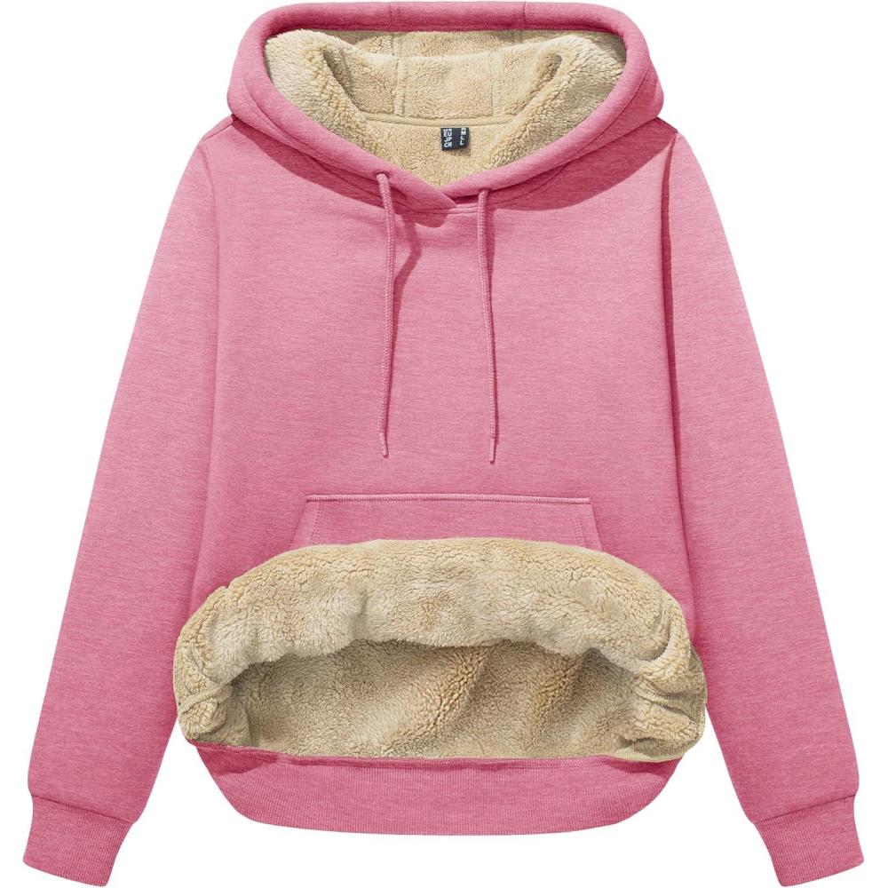 imageMAGCOMSEN Womens Hoodies Thick Fleece Lined Hooded Sweatshirt Warm Sherpa Lined Heavyweight Pullover with PocketPink