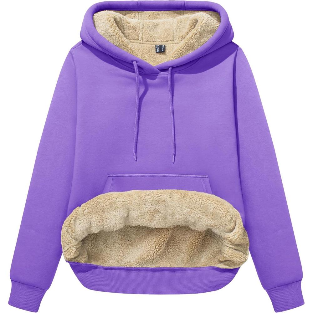 imageMAGCOMSEN Womens Hoodies Thick Fleece Lined Hooded Sweatshirt Warm Sherpa Lined Heavyweight Pullover with PocketPurple