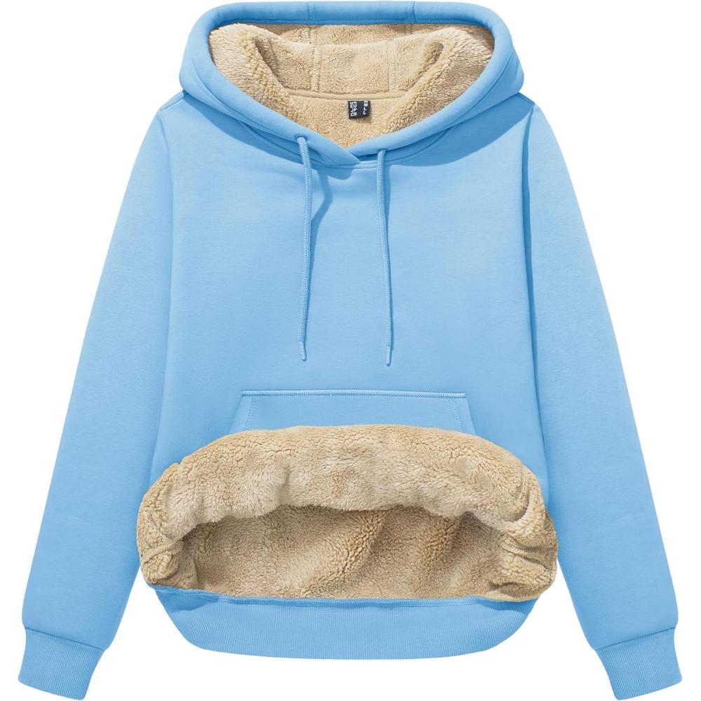 imageMAGCOMSEN Womens Hoodies Thick Fleece Lined Hooded Sweatshirt Warm Sherpa Lined Heavyweight Pullover with PocketSky Blue