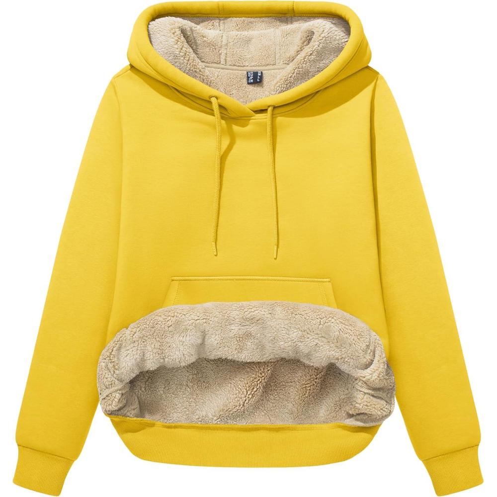 imageMAGCOMSEN Womens Hoodies Thick Fleece Lined Hooded Sweatshirt Warm Sherpa Lined Heavyweight Pullover with PocketYellow