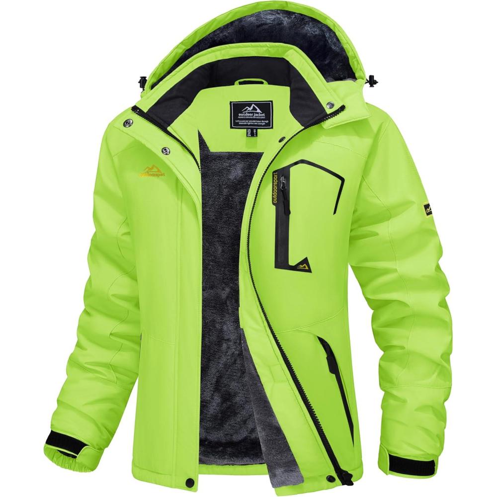 imageMAGCOMSEN Womens Ski Jacket Waterproof Insulated Snow Jacket Warm Windproof Winter Coats with Hood Fleece Lined JacketFluorescent Green