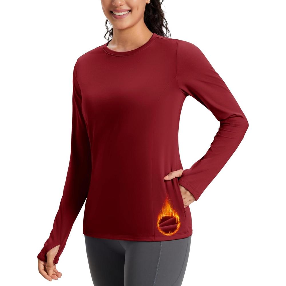 imageMAGCOMSEN Womens Thermal Shirts Long Sleeve Fleece Lined Shirt Workout Tops Athletic Base Layer Running Hiking WinterMaroon