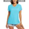 imageMAGCOMSEN 2 Pack Womens T Shirts VNeck Short Sleeve UPF 50 Sun Protection Workout Quick Dry Shirts Tee TopsIce BlueOrange