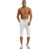 imageMAGCOMSEN Mens 34 Jogger Capri Pants with Zipper Pockets Knee Length Running Training Workout ShortsWhite