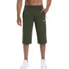 imageMAGCOMSEN Mens Capri Shorts Quick Dry Below Knee 34 Capri Pants with Zipper Pockets for Workout Running Training SummerArmy Green