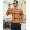 imageMAGCOMSEN Mens Crewneck Sweaters Cotton Lightweight Plaid Pullover Sweater Warm Casual Fall Winter SweatshirtsCamel