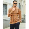 imageMAGCOMSEN Mens Crewneck Sweaters Cotton Lightweight Plaid Pullover Sweater Warm Casual Fall Winter SweatshirtsCamel