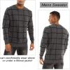 imageMAGCOMSEN Mens Crewneck Sweaters Cotton Lightweight Plaid Pullover Sweater Warm Casual Fall Winter SweatshirtsDark Grey