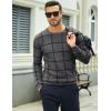 imageMAGCOMSEN Mens Crewneck Sweaters Cotton Lightweight Plaid Pullover Sweater Warm Casual Fall Winter SweatshirtsDark Grey