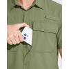 imageMAGCOMSEN Mens Fishing Shirts UPF 50 Short Sleeve Sun Protection Shirts Quick Dry Cooling Button Down Shirt Hiking SafariGrey Green