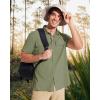 imageMAGCOMSEN Mens Fishing Shirts UPF 50 Short Sleeve Sun Protection Shirts Quick Dry Cooling Button Down Shirt Hiking SafariGrey Green