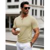 imageMAGCOMSEN Mens Henley Short Sleeve Shirt Cotton Lightweight 3 Button Tops Vintage Casual Summer Shirt Soft FashionKhakicotton