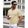imageMAGCOMSEN Mens Henley Short Sleeve Shirt Cotton Lightweight 3 Button Tops Vintage Casual Summer Shirt Soft FashionLight Apricotcotton