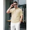 imageMAGCOMSEN Mens Henley Short Sleeve Shirt Cotton Lightweight Tee Shirts Casual Summer Basic Tees with PocketLight Apricot