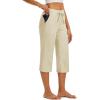 imageMAGCOMSEN Womens Capri Pants Cotton Yoga Wide Leg Capris Loose Casual Lounge Workout Capri Sweatpants with 5 PocketsLight Apricot