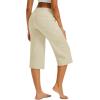 imageMAGCOMSEN Womens Capri Pants Cotton Yoga Wide Leg Capris Loose Casual Lounge Workout Capri Sweatpants with 5 PocketsLight Apricot