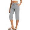imageMAGCOMSEN Womens Capri Pants Cotton Yoga Wide Leg Capris Loose Casual Lounge Workout Capri Sweatpants with 5 PocketsLight Grey
